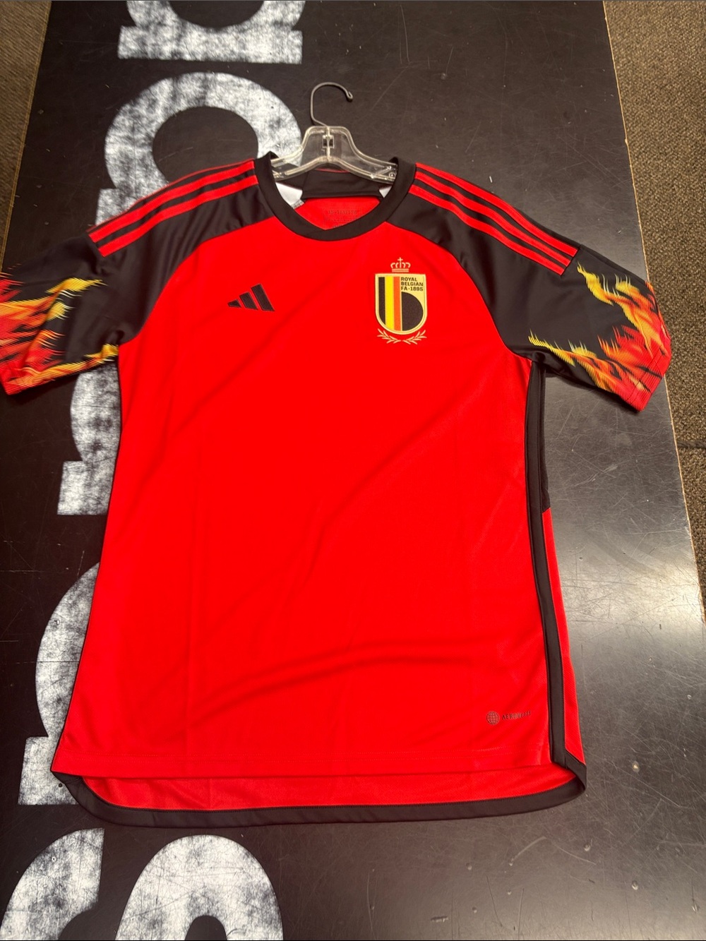 adidas Red & Black Belgium Youth Soccer Jersey with Flame Sleeves Youth XL